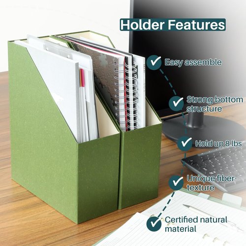 LifeSto Magazine Holder - File Holder and Desk Organizer, Paperboard Book Organizer and Storage Box for Documents, Magazine Holder Rack for Classroom, Home, and Office (Leaf Green, 2-Pack)