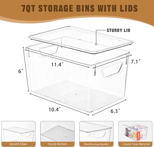 Clear Storage Bins by [Brand Name] - 6 Pack 7 Quart Stackable Containers with Lids | Ideal for Office & Home Organization