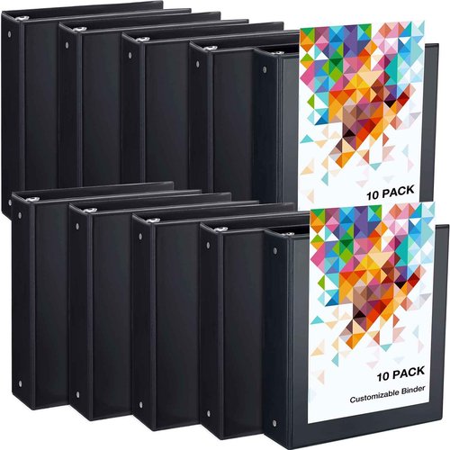 TaoBary 10 Pack 3 Inch Binders 3 Ring Heavy Duty Black Round Rings Bulk 11.6" x 10.4" Presentation Folder View Binder with Pockets Binder for Christmas Office Gifts Supplies Teacher Student Home