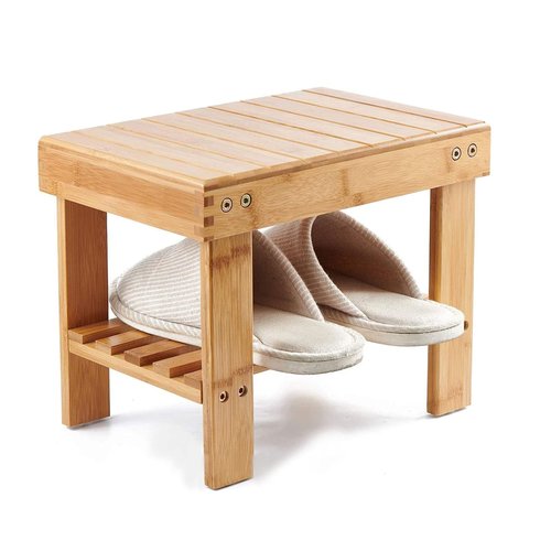 HOIGON 2 Pack 13 Inches Bamboo Step Stool, Bamboo Foot Stool with Storage Shelf, Non-Slip Stepping Stools for Home, Garden,Bathroom