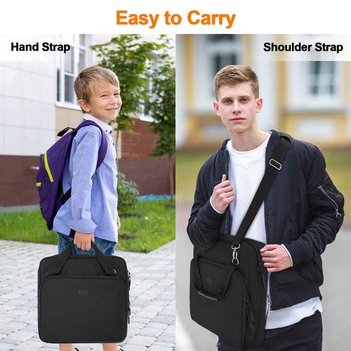 Losong 4 Inch 3 Ring Zipper Binder with Strap 800 Sheet Capacity & Multi-Pockets School and Office Organizer, Compatible with 13-Inch MacBook (Patent Design Black)