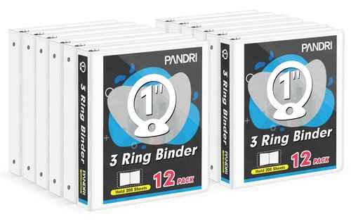 3 Ring Binder 1 Inch, PANDRI 12 Pack 1-Inch Binder Fits Letter Size 8.5'' x 11'' Paper, Versatile Binders for Office Home School, 2 Pockets, White