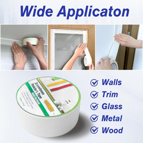 Dreamleven 2 Inch White Painter's Tape with Adhesive for Multi-Surface,General Purpose White Masking Tape for Wall Painting,Labeling,DIY Projects&Crafts,Automotive,Easy Peel and Remove,60 Yards