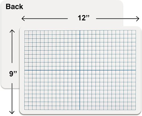 Scribbledo 24 Pack Dry Erase XY Axis Graph Lap Board 9" X 12" for Student and Classroom Use, Math White Board - Double Sided With 24 Erasers Included