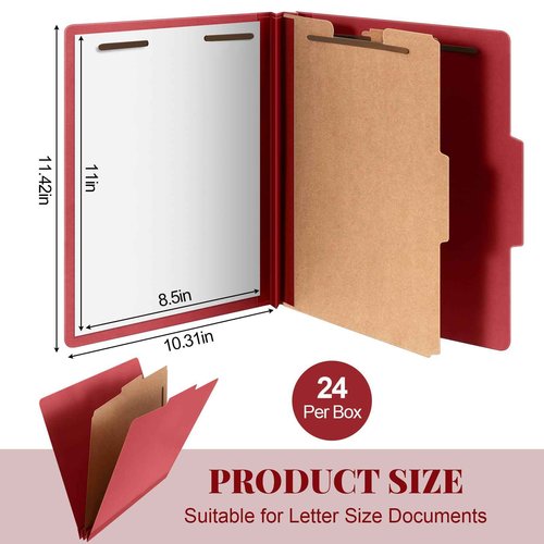 Skyygemm 24 Pcs Classification Folders Letter Size, 1 Divider Pressboard File Folder with Fasteners, Expanding File Organizer Bulk for Teachers, Clergy, Office, Church, Christmas Donations (Red)