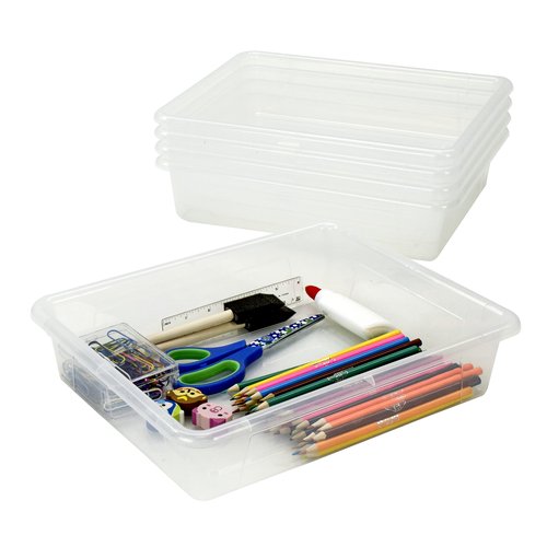 Storex Letter Size Flat Storage Tray – Organizer Bin for Classroom, Office and Home, Clear, 5-Pack (62531U05C)