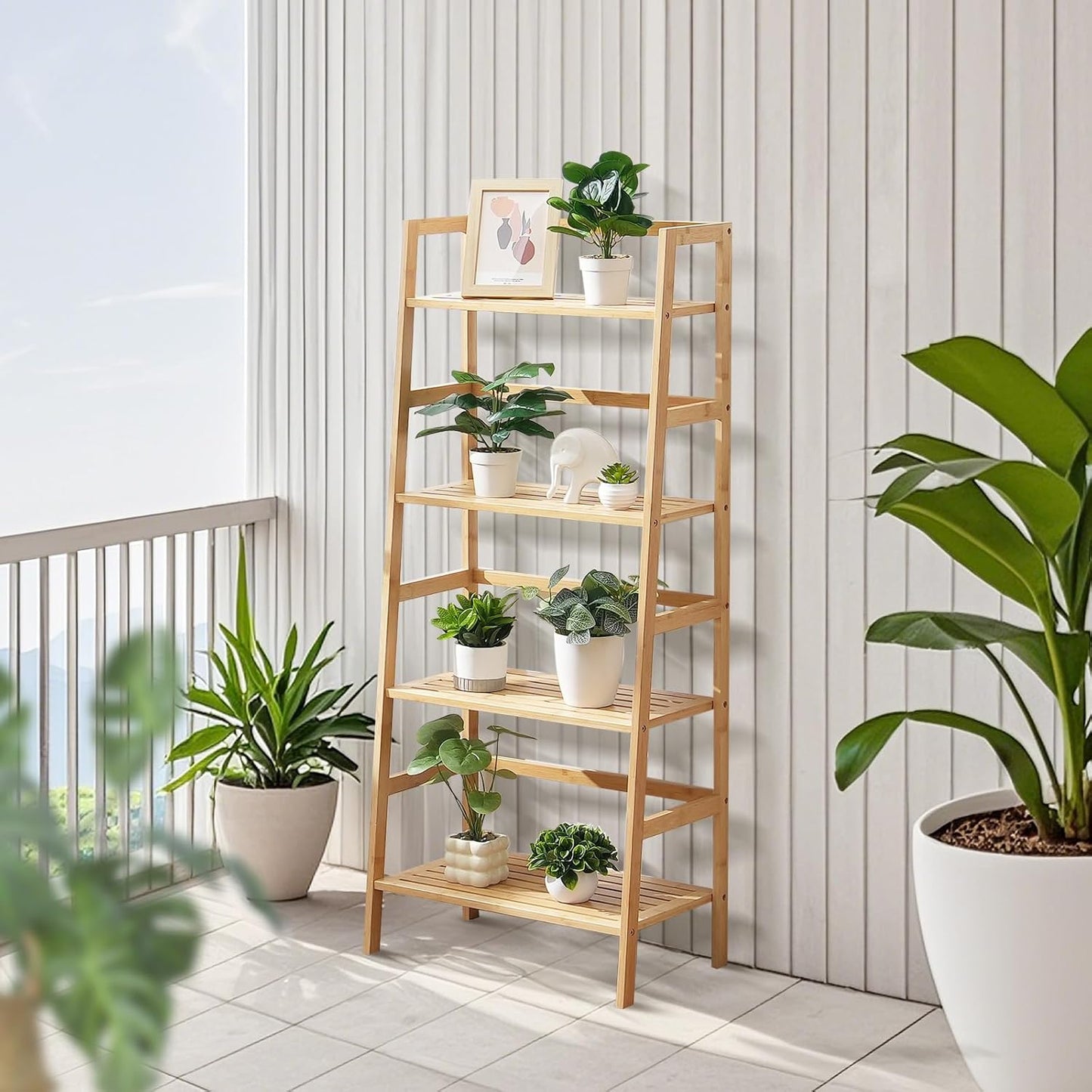 VEVOR 4-Tier Bamboo Ladder Shelf - Stylish Trapezoid Bookcase & Plant Stand | Natural Wood Finish