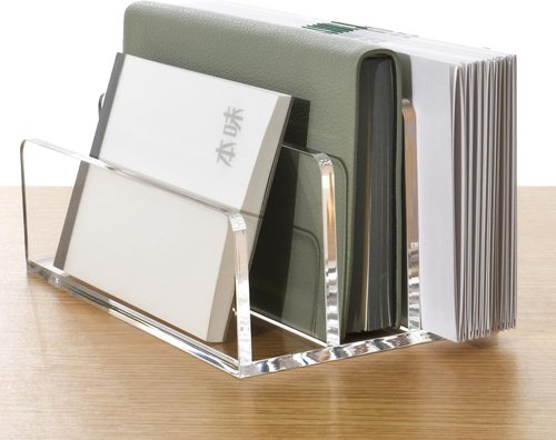 Clear Acrylic Mail Holder by [Brand Name] - Vertical Letter Sorter & Multifunction Desk Organizer for Bills and Documents
