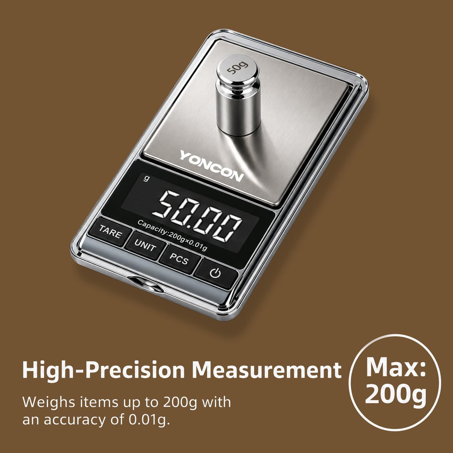 YONCON Digital Coin Scale, Gram Scale 0.01g Accuracy for Coin Collectors, Bank Tellers and Home Use, Ideal Scale for Gold and Jewelry, 200g Capacity with Calibration Weight