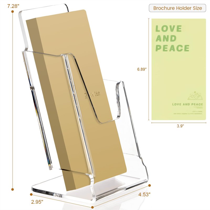 HeZone Acrylic Brochure Holder 4x9 Inch,Clear Pamphlet Holder Display Stand for Trifold 4 Inch Flyers,Pamphlets,Booklets,Menu,Leaflets for Office,Home,Store,Trade Exhibition,1 Pack,A6