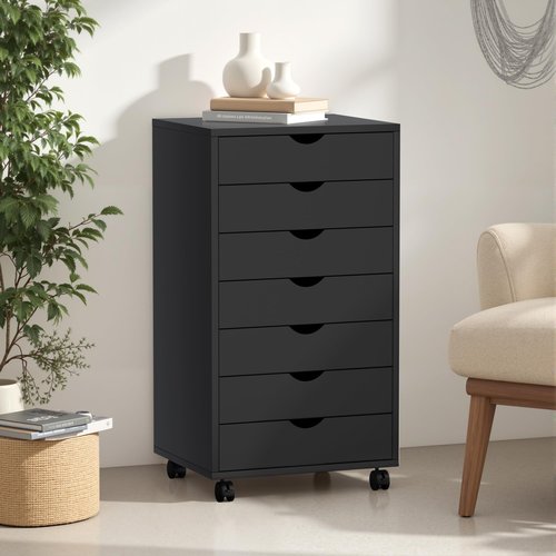 Simple Deluxe 7-Drawer Chest, Office File Cabinet with Wheels, Black