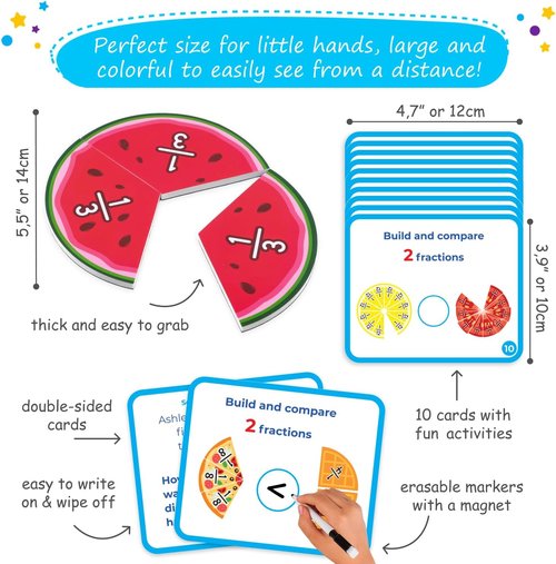 Simply Magic 112 PCS Yummy Magnetic Fractions - Engaging Classroom Math Manipulatives for Grades 2-5