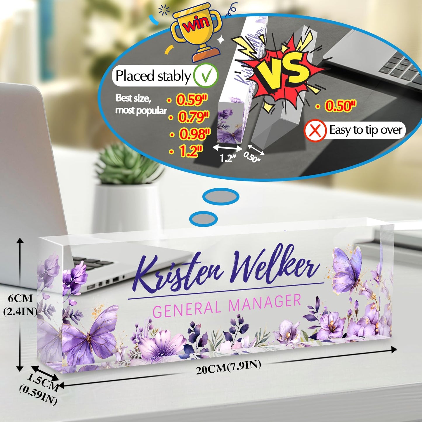 Custom Office Name Plate for Desk - Desk Name Plate Personalized Gifts for Coworkers, Boss, Employees, Teacher, Nurse - Office Desk Decor for Women Men - Employee Appreciation Gifts (Purple Garden)