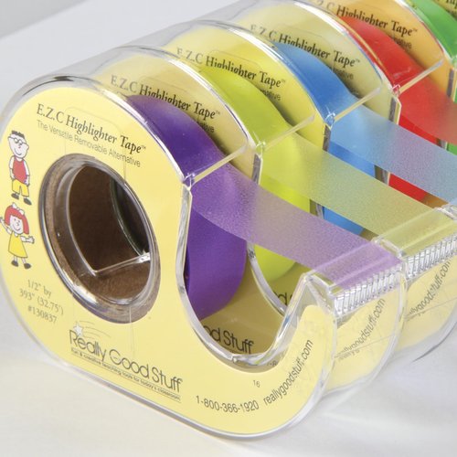 Really Good Stuff E.Z.C. Fluorescent Highlighter Tape, Set of 6 Colors - 1/2 in. x 32 ft. Each Roll, School & Office Supplies