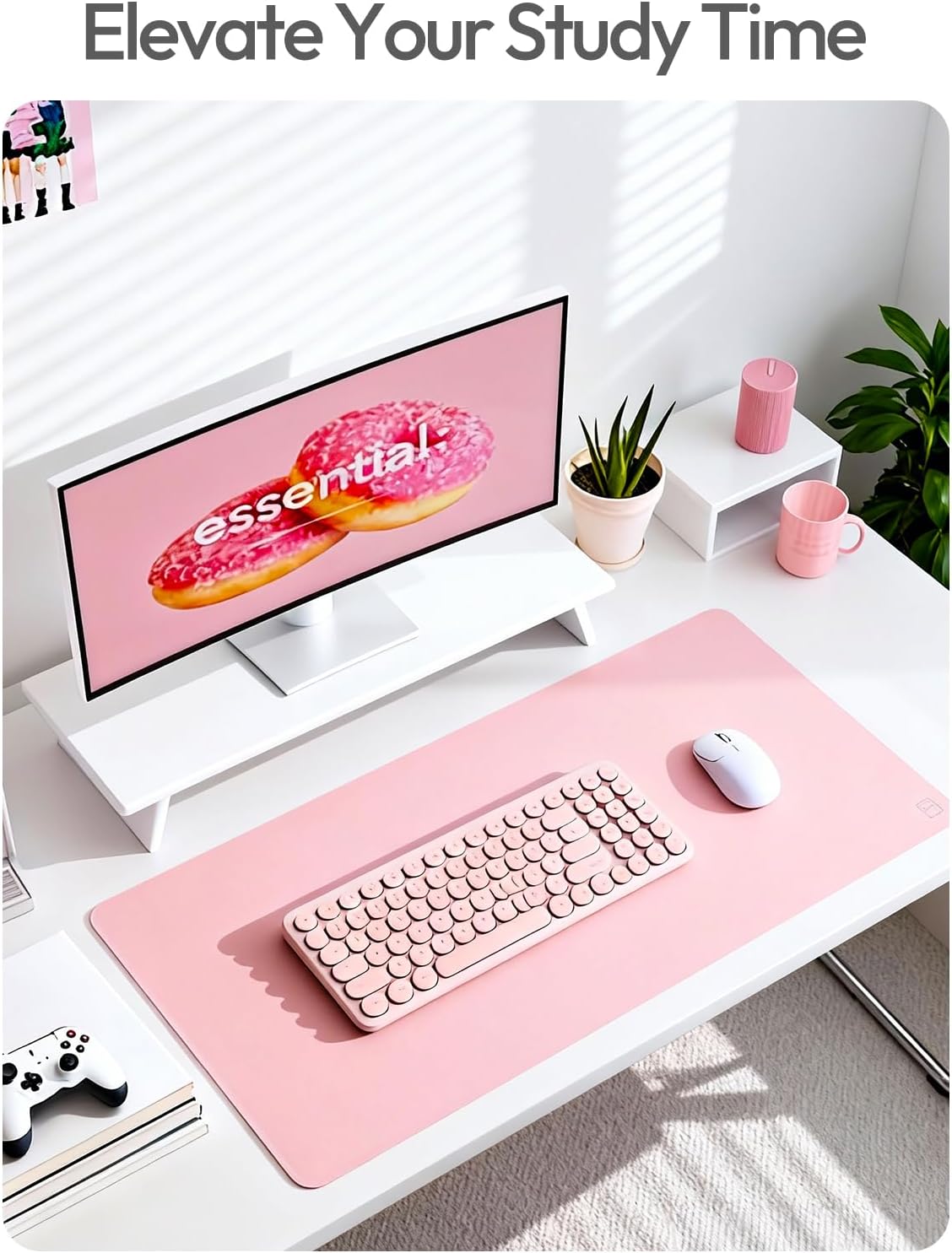 YSAGi Leather Desk Protector - Large Non-Slip PU Leather Office Mat | Waterproof Laptop Pad (Light Pink, 35.4" x 17")