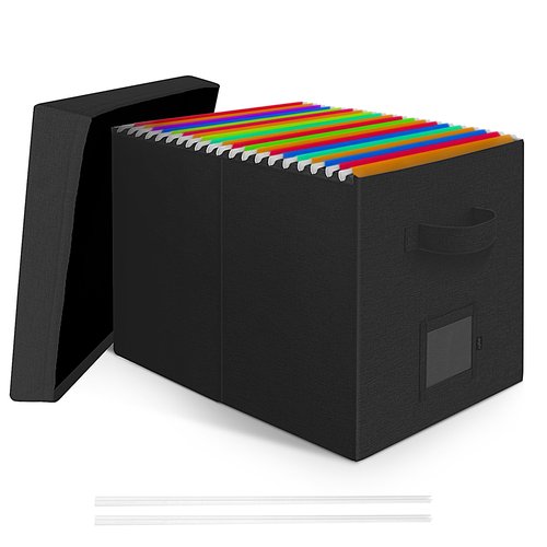 Onylin File Organizer Box with Lid, Document Storage Organizer for Letter/Legal File Folder - 15 x 12.6 x 11 inch (Black, 1 Pack)