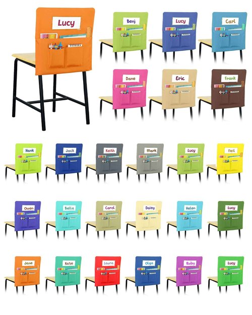 24 Pack Chair Pockets for Classroom,20"x17" Inches Student Chair Pockets with Name Tag,k-2, Seat Sacks for Classroom Chairs for Classroom School Home Kindergarten Colorful