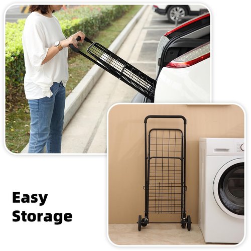 Ultra-Light Foldable Shopping Cart - 18.5 Gallon Grocery Cart with Wheels, 360¡ã Swivel Front Wheels and Tool-Less Rear Wheels Installation for Shopping, Grocery, Laundry, Luggage
