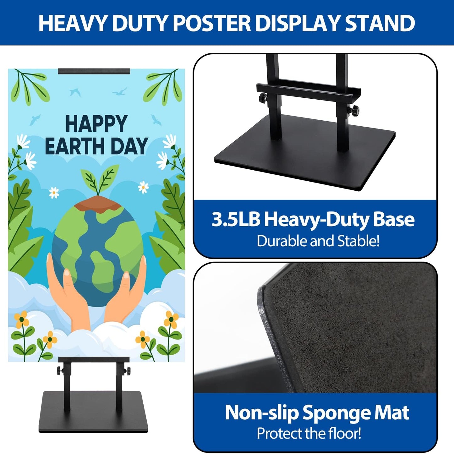 VAIIGO Pedestal Poster Sign Stand for Double Sided Display, Adjustable Poster Board Stand Height Up to 80", Heavy Duty Floor Standing Sign Holder for Board, Foam, Banner Display Stand, Black 1Pack