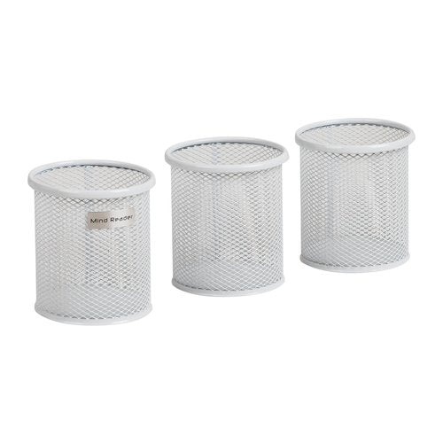 Mind Reader Pen and Accessories Holder, Desktop Organizer, Office, Metal Mesh, 3.5" L x 3.5" W x 3.75" H, Set of 3, White