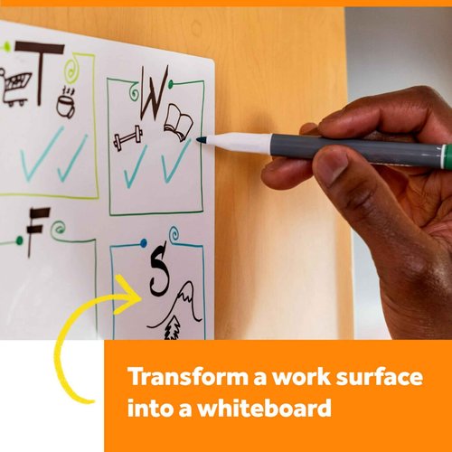 Post-it Dry Erase Surface with Adhesive Backing, 36" x 24", White – Transform Surfaces into a Dry Erase Board – Easy Installation and Removal