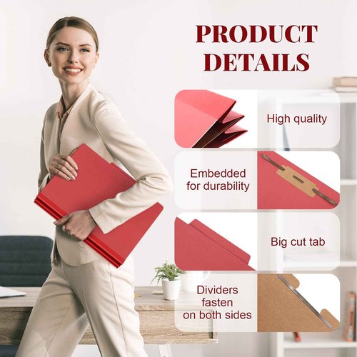 Skyygemm 24 Pcs Classification Folders Letter Size, 1 Divider Pressboard File Folder with Fasteners, Expanding File Organizer Bulk for Teachers, Clergy, Office, Church, Christmas Donations (Red)