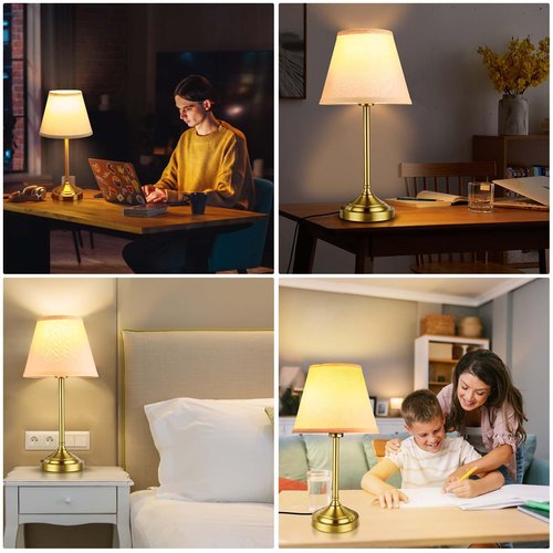 LEDIKON Touch Control Gold Table Lamps Set of 2, 3-Way Dimmable Bedside Lamps with LED Bulbs for Nightstands Bedroom Living Room Office