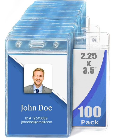 100 Pcs Name Badge Holders ID Card Clear Plastic Sleeve Vertical Holders (100 Pcs Vertical Holders)