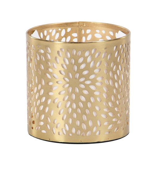 Deco 79 Metal Cylinder Pencil Cup with Laser Carved Floral Design, 4" x 4" x 4", Gold