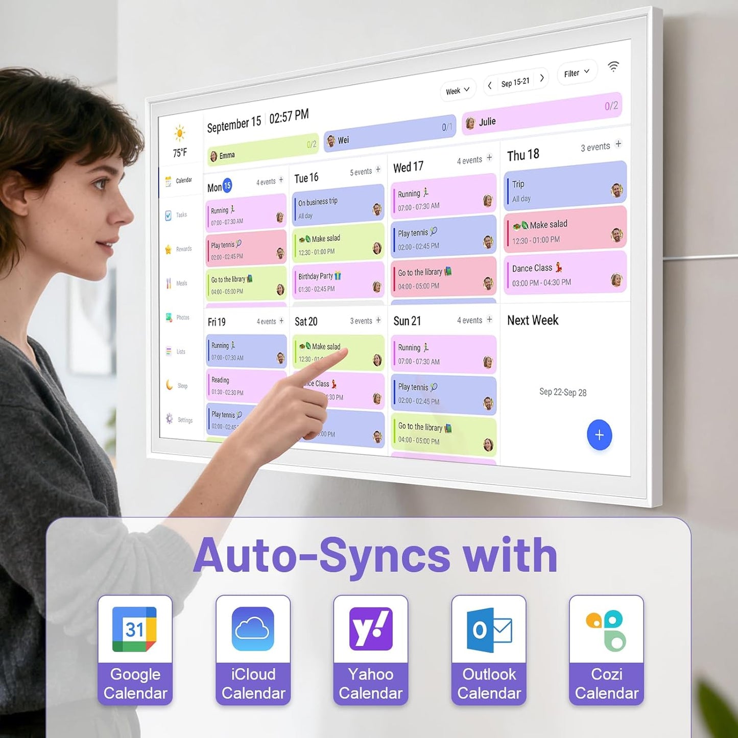 Smart Calendar Max 27-Inch Digital Family Organizer - Interactive Touchscreen Display, Wall Mountable