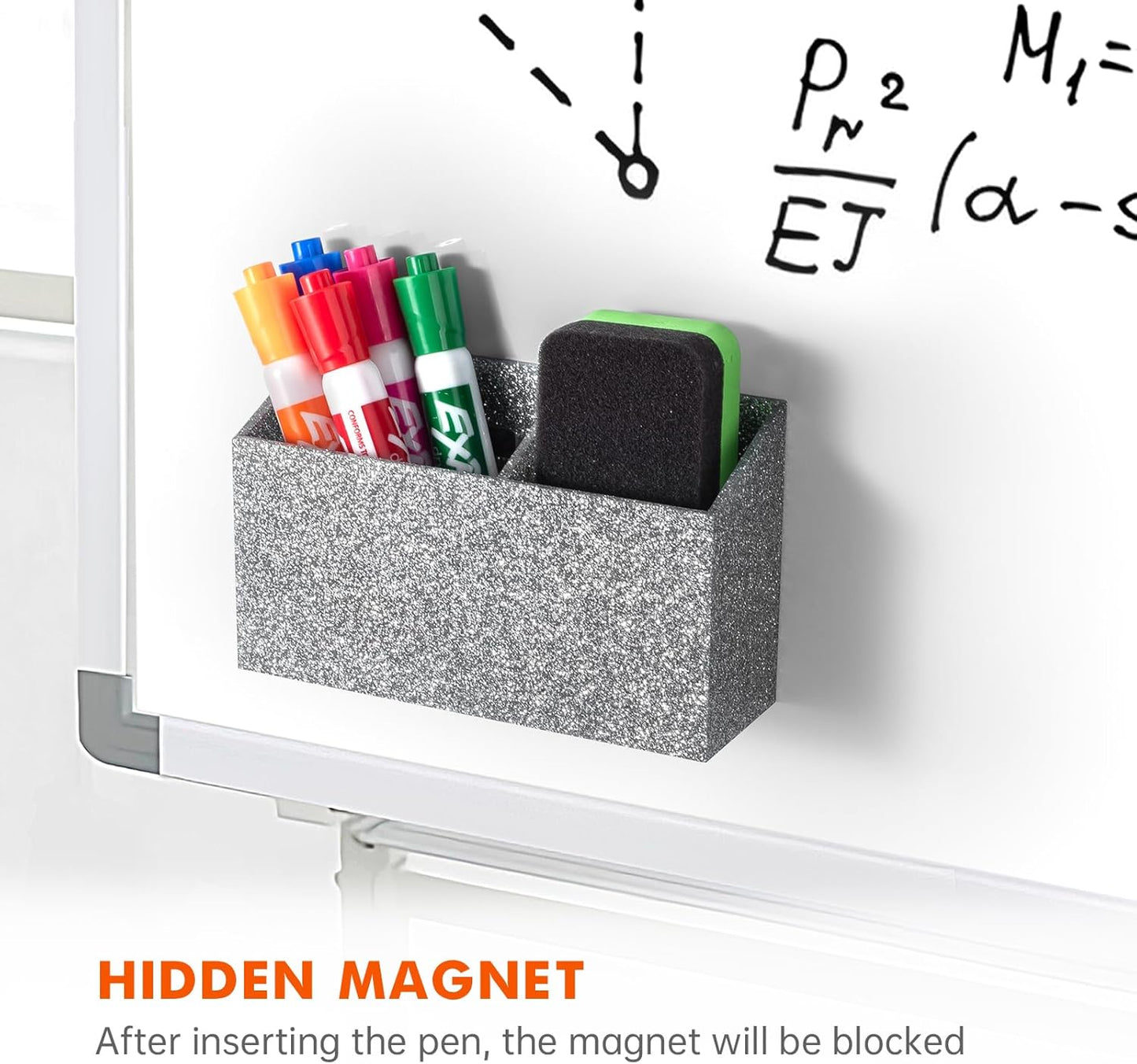 BEYGORM Magnetic Dry Erase Marker Holder - Non-Slip Acrylic Pen Organizer for Whiteboard & Fridge | Silver