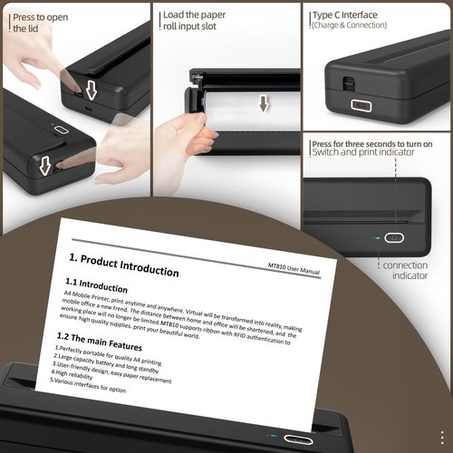 POOOLITECH Inkless Wireless Printer for Home Offices & Travel, Supports 8" & 4" Thermal Paper Roll, Perfect for iOS Android & Laptops, Compact Printer for Bussiness Trips, No Ink Needed