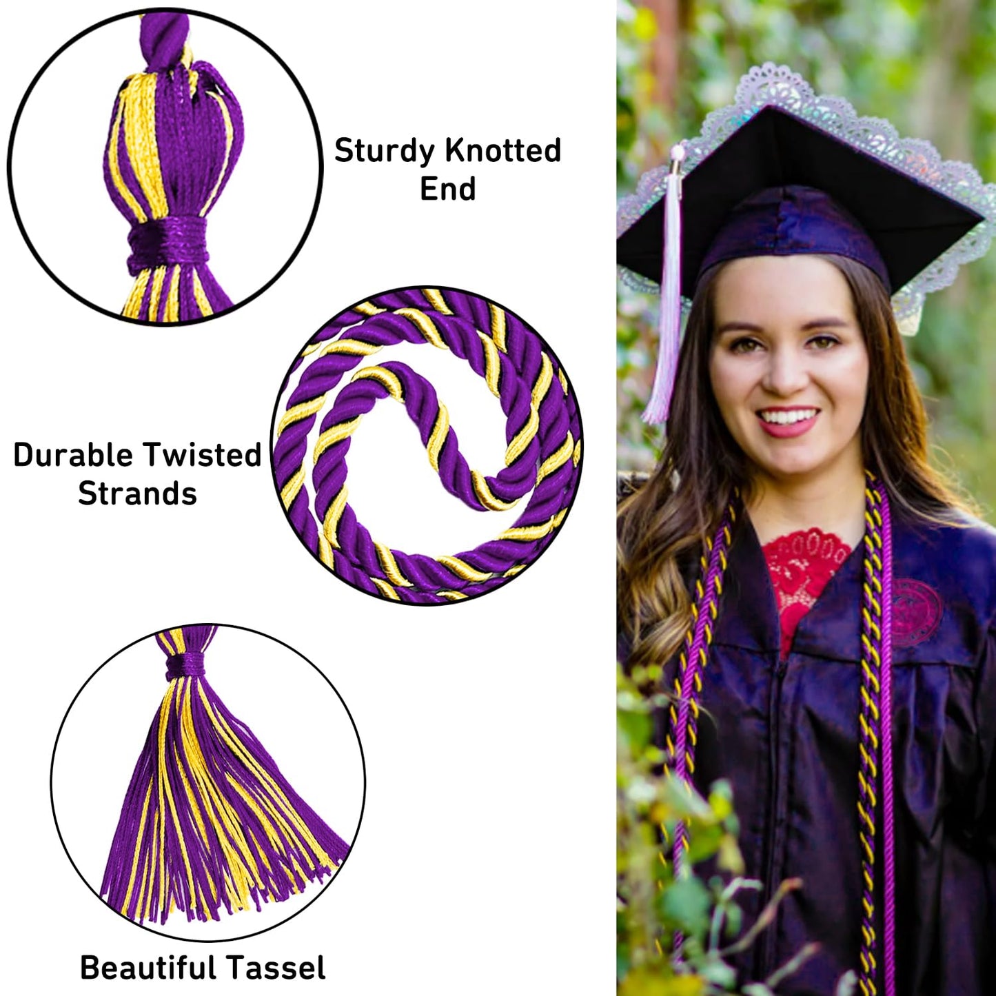 Graduation Honor Cords Purple and Gold Graduation Cords with Tassels, 67" Long for Graduation Students