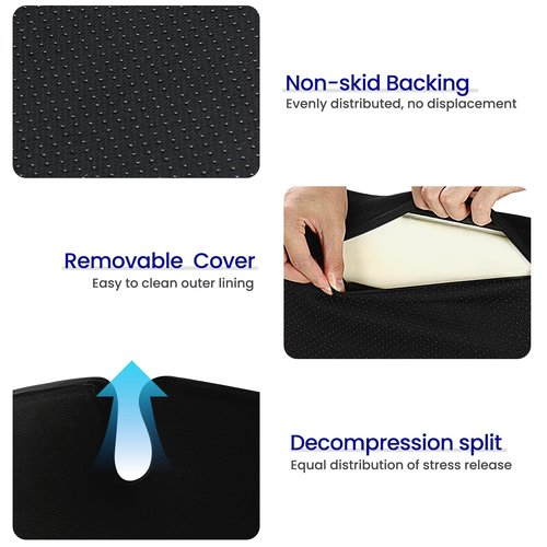 REDOFF®Extra Large Memory Seat Cushion 21.5 * 17.7 * 4inches– Cushion Pillow for Back Support Non-Slip Seat Pad for Office Desk, Car Seat, Wheelchair, Sciatica (Black)