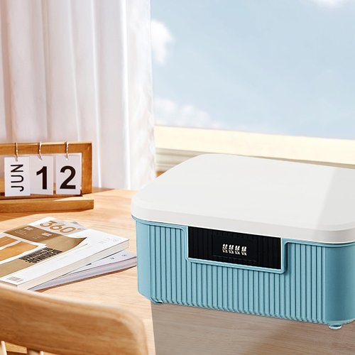AnRui 4 Gallon Lockable Storage Container Bin, Portable Plastic Safe Box with Lock, Password Storage Organizer Locking Box for Car, School, Office, Home and Outdoor, (White&Blue)