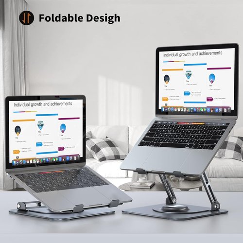 JOYEKY Laptop Stand - Adjustable Ergonomic Riser with 360° Rotating Base | Foldable & Portable for 10-16" Laptops (Grey)