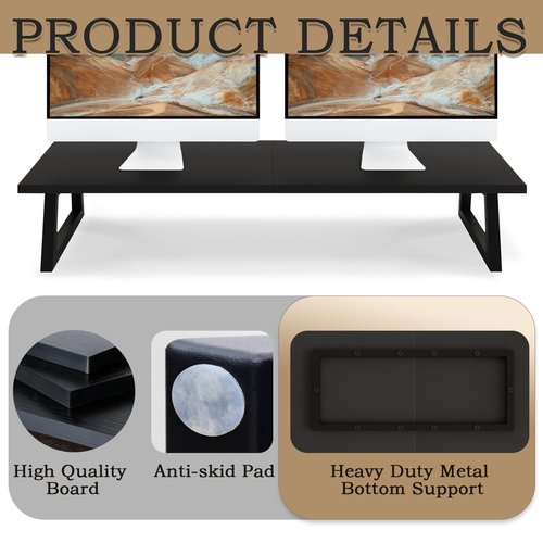 TEAMIX 31.5 inch Dual Monitor Riser, Long Black Monitor Stand Riser Wide TV Stand Riser Monitor Stand for 2 Monitors Wood & Steel Desktop Riser Desk Organization Home Office
