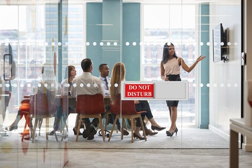 Magnetic Do Not Disturb Sign - Privacy Slider Door Hanger with Non-Scratch Surface, Reversible Indicator for Home Office, Restroom, Hotel, Hospital, Conference Room， 7"x2" Silver.