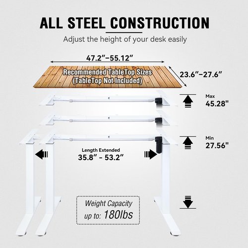 AbleHope Electric Stand up Desk Frame Height Adjustable Table Legs for Home and Office Sit Stand Frame Up to 45.28" Ergonomic Standing Desk Base, White Frame Only