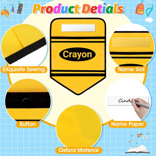 6 Pack Chair Pockets for Classrooms 17 X 18 Inch Crayon Seat Pockets with Name Slot Bright Colors Seat Sacks Seat Back Organizer for Kindergarten High School, 6 Pcs White Card Paper Include