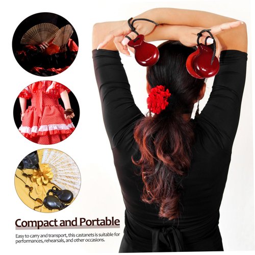 Abaodam Wooden Castanets 2 Pairs of Handmade Small Castanets for Flamenco Dance and Beginner Percussion Players