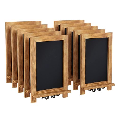Flash Furniture Canterbury 10 Pack Tabletop Magnetic Chalkboards - Torched Wood Finish - 9.5" x 14" - Metal Folding Legs - Hanging Message Board - Counter Memo Board