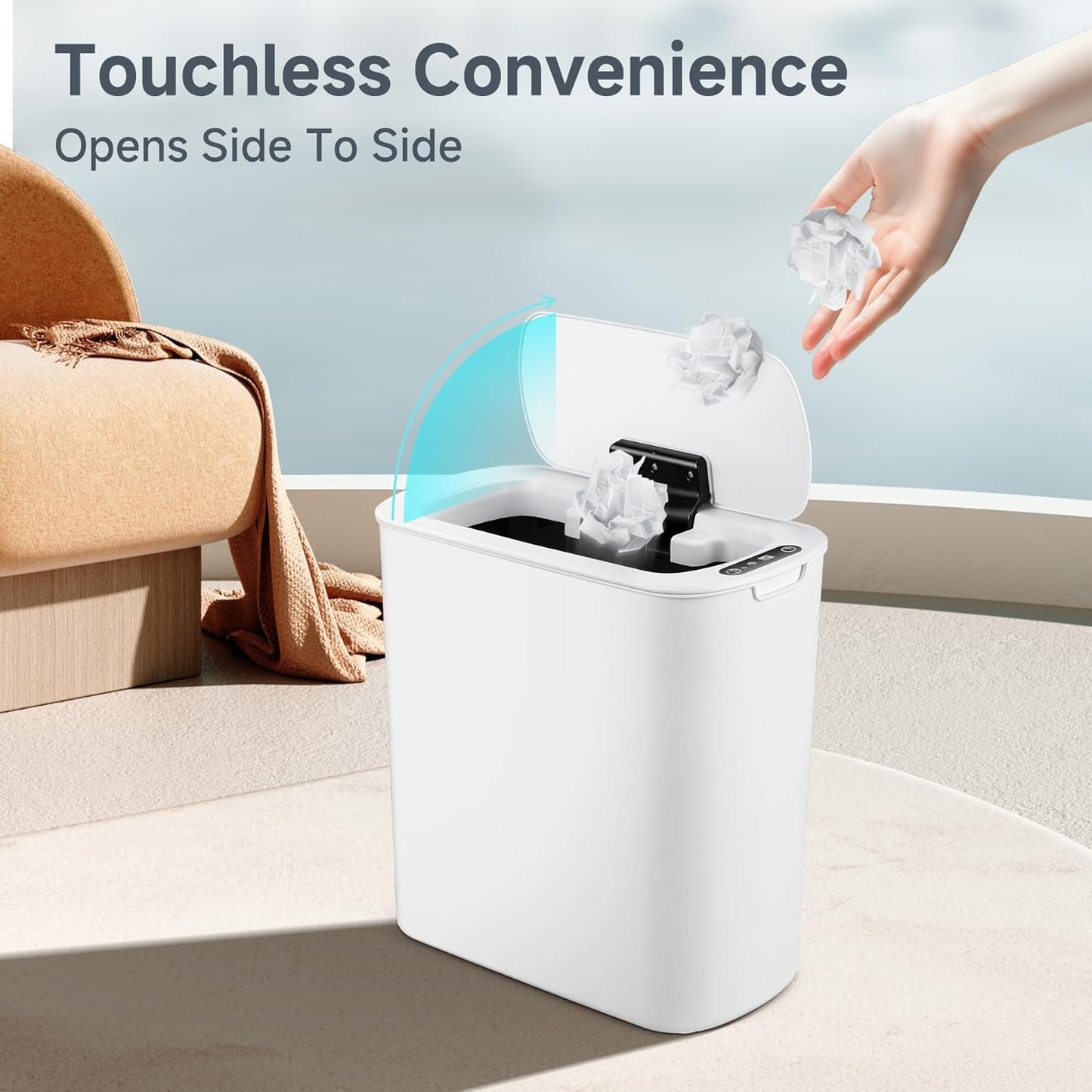 TIPGO Automatic Motion Sensor Trash Can - Touchless 2.6 Gallon Bathroom Bin | Slim White Design for Home & Office
