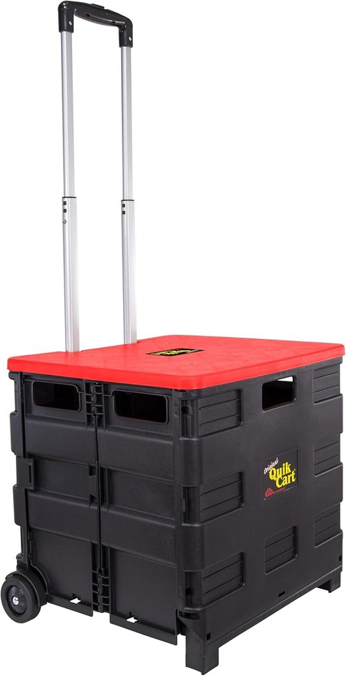 dbest Products Quik Cart - Collapsible Rolling Crate on Wheels | Heavy-Duty Tote Basket, 80 lbs Capacity, Red