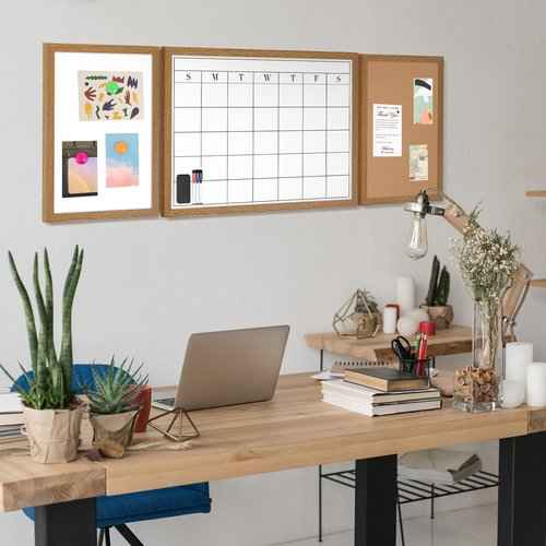 3 Pcs Rustic Weekly Planner Dry Erase Board Kit, 1 Dry Erase Calendar, 1 Linen Board, 1 Whiteboard, Wood Frame Wall Mounted Whiteboard Combo for Office, Home, School (5 Thumbtacks 3 Markers 1 Eraser)