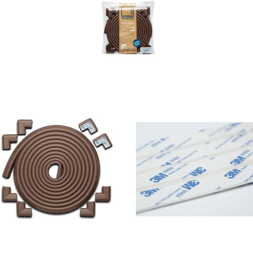 Bundle & Save - Roving Cove Edge Corner Guards (18ft Edge 8 Corners, Coffee Brown) + 3M Double-Sided Replacement Tape (#9448A) - 36 feet (0.67in Wide)