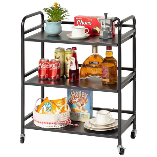 HDANI 3 Tier Metal Utility Multipurpose Rolling Cart,Large Capacity Heavy Duty Cart with Lockable Wheels Rolling Cart with 2 Lockable Wheels for Home,Office,Kitchen,Bathroom,Bedroom(Black)