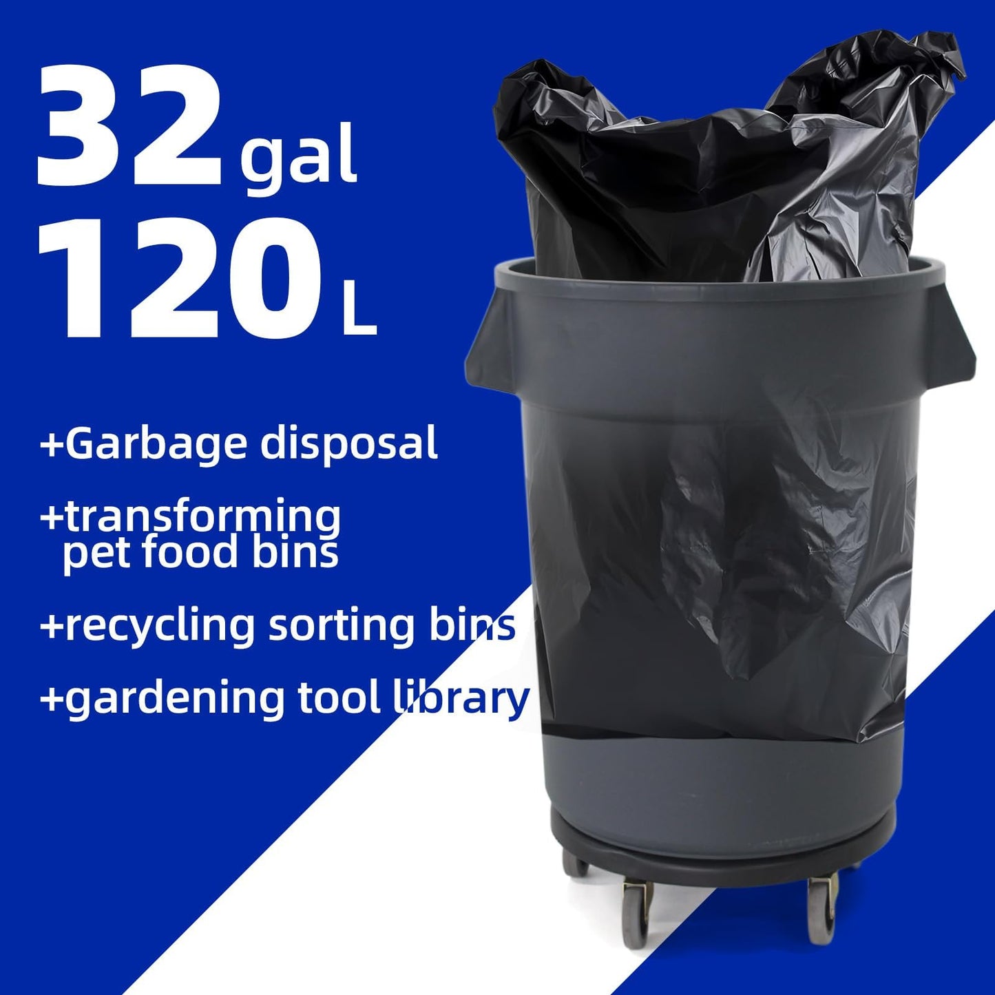 Cosogreen 32 Gallon Outdoor Trash Can with Lid and Wheels, Removable Wheels and Sturdy Handle Outdoor Trash Can for Outdoors, Hospitals, Garages, Backyards and Yards (Grey)