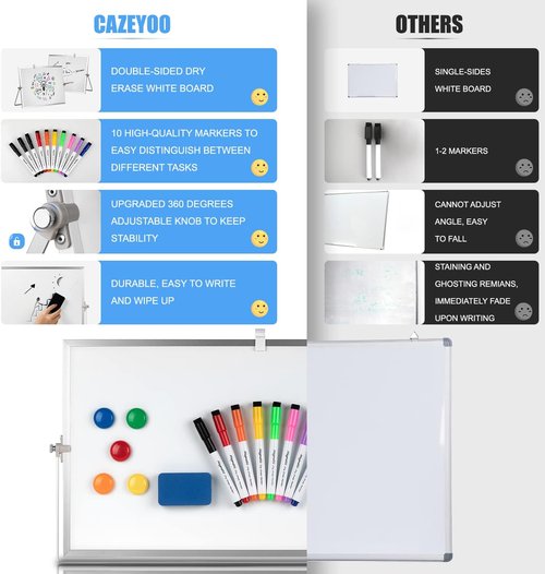 Cazeyoo Magnetic Desktop Whiteboard - Portable Double-Sided 16 x 12 Inch with Stand, Markers & Eraser