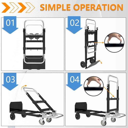 SST Upgraded Folding Hand Truck Dolly Cart, 660 LB Heavy Duty Luggage Cart, 3 in 1 Folding Hand Cart with Wheels and Bungee Cords for Moving Travel Shopping Airport Office